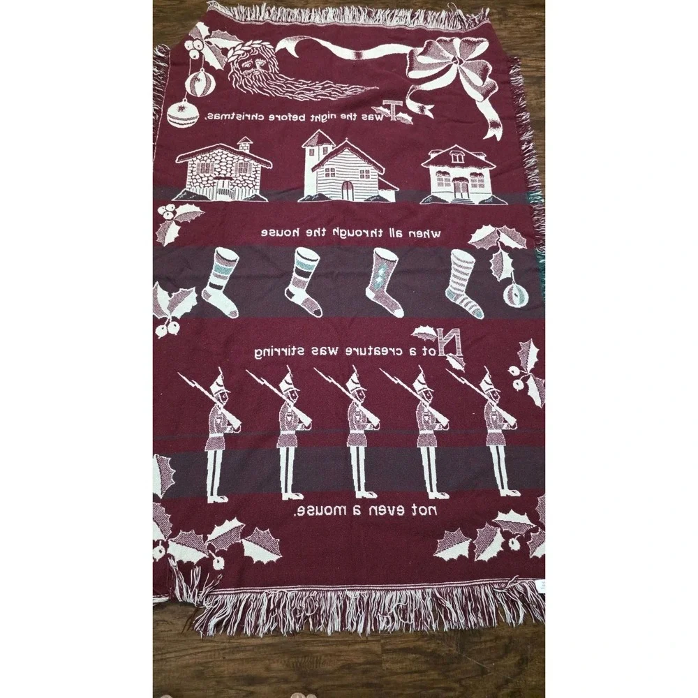 Vintage Christmas-Themed Woven Cotton Throw Blanket 47